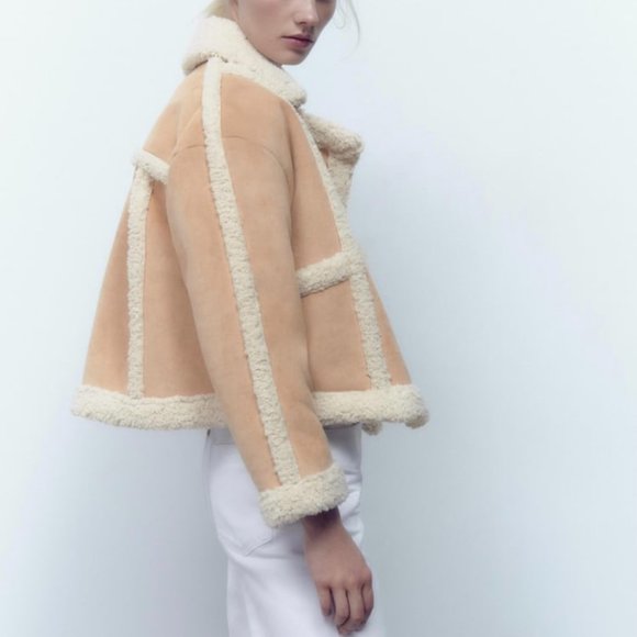 ZARA Women's Faux Shearling Double Faced Jacket(Light-camel, US XL/EUR XL) - Picture 3 of 14